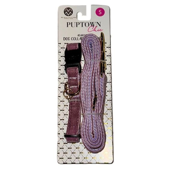 Puptown Chic Adjustable Purple Glitter Velour Dog Collar & Leash Set Size Small - Picture 2 of 15